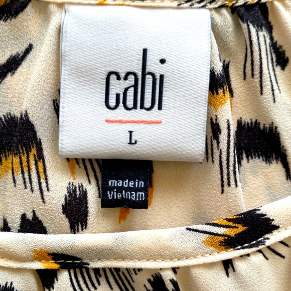 CABI ROUND TRIP SAFARI LEOPARD PRINT CREAM BLACK LONG CUFFED SLEEVE TOP #4335 - Picture 13 of 17